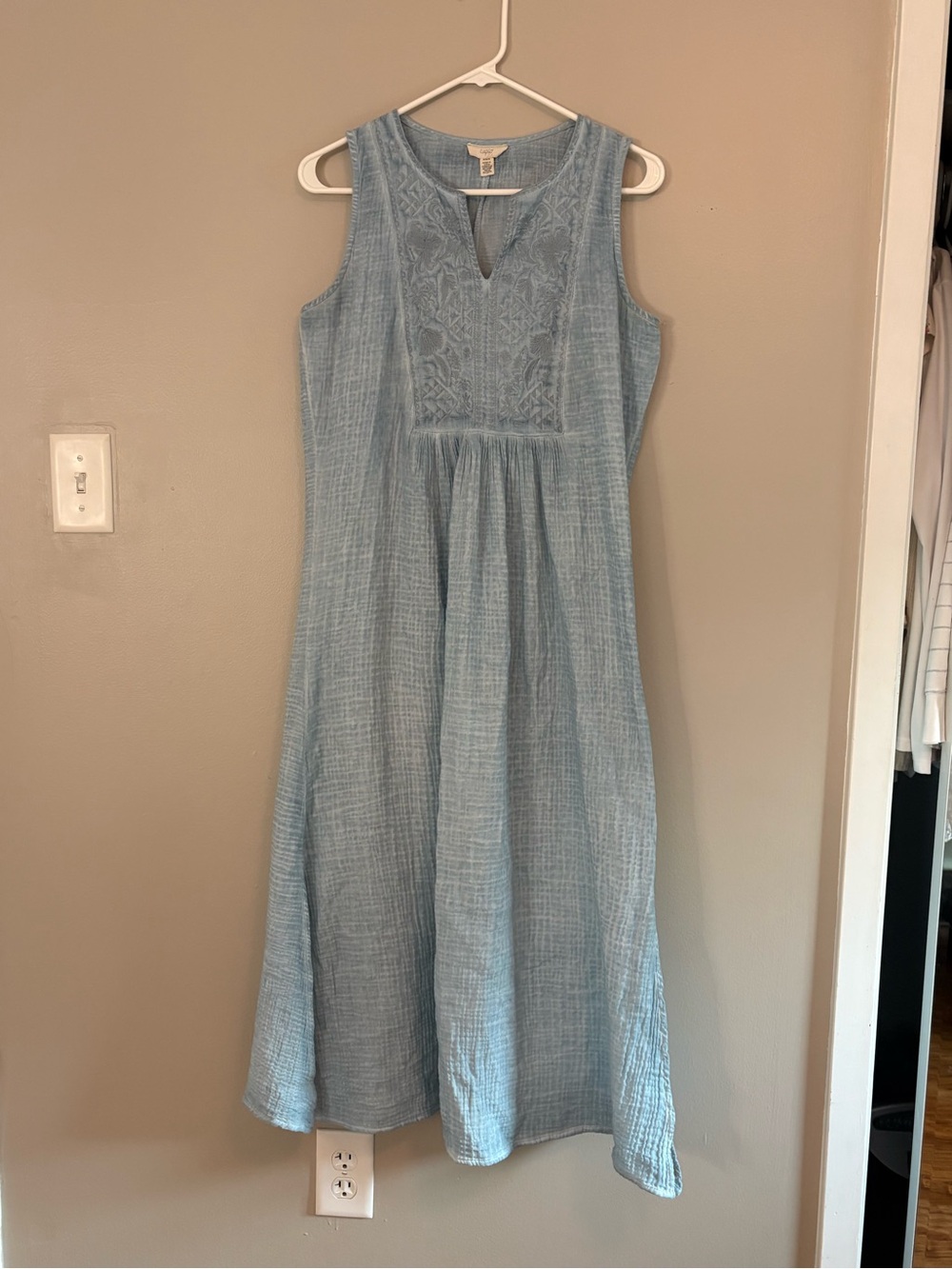 Cupio Light Blue Sleeveless Maxi Dress with Embroidered Yoke